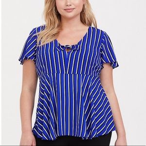 BLUE STRIPE GEORGETTE BOW BLOUSE - NWT - TORRID